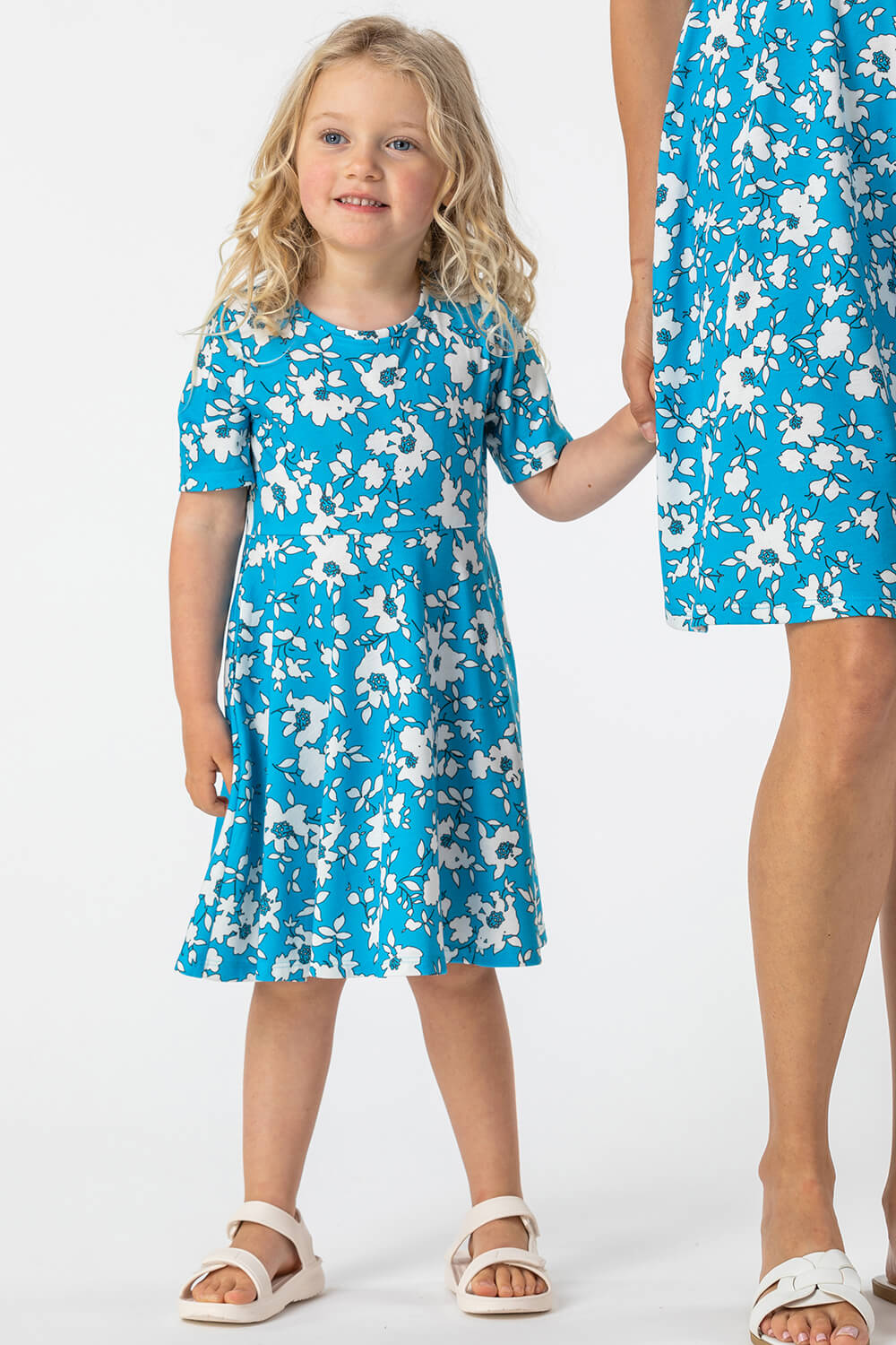 Girls Floral Print Skater Dress in Blue - Roman Originals UK