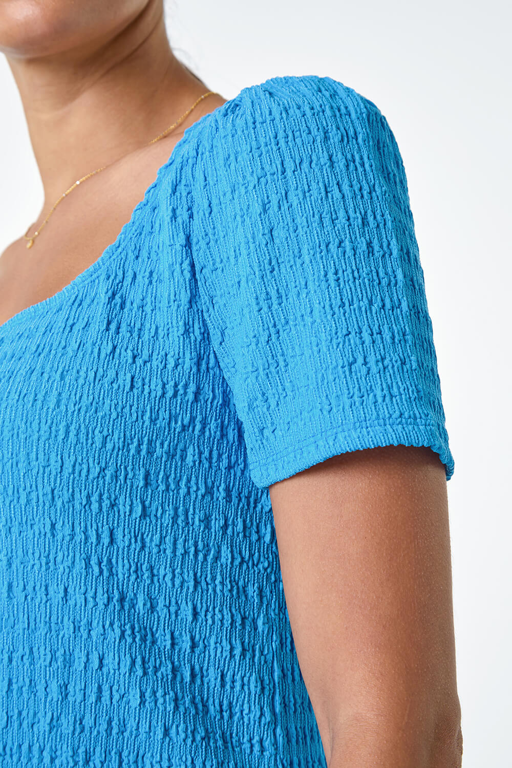 Turquoise Textured Square Neck Stretch Top, Image 5 of 5
