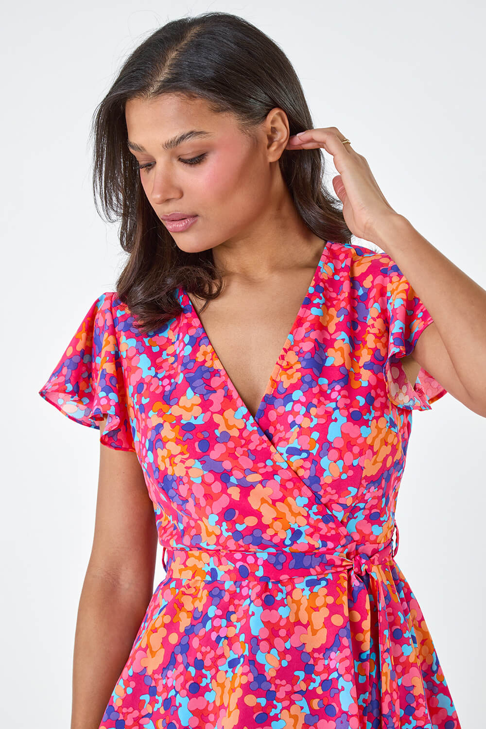 PINK Floral Print Frill Detail Top, Image 4 of 5
