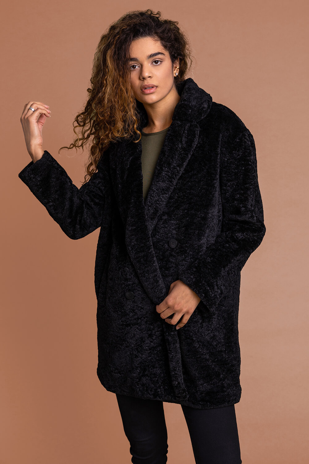 Textured Faux Fur Teddy Coat