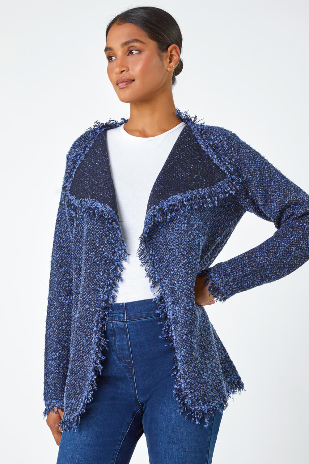 Fuzzy Contrast Edges Knitted Cardigan
