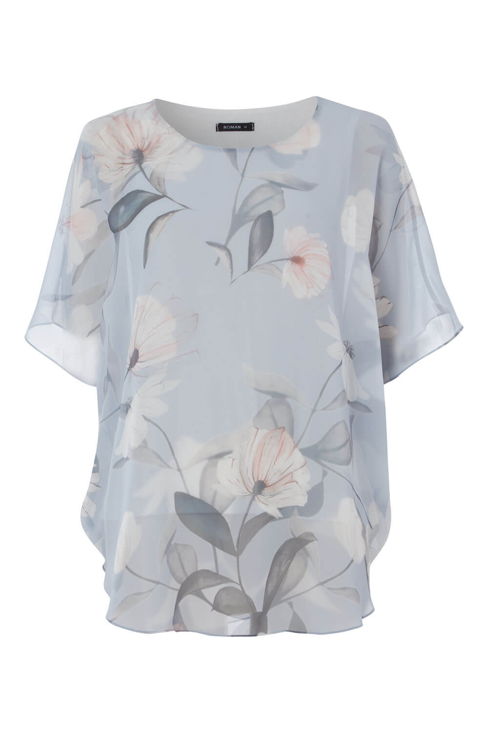 Light Grey Batwing Floral Top , Image 5 of 9
