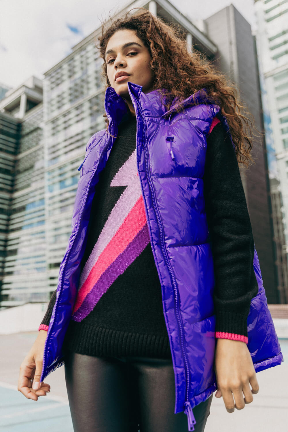 Purple Patent Hooded Gilet, Image 1 of 6