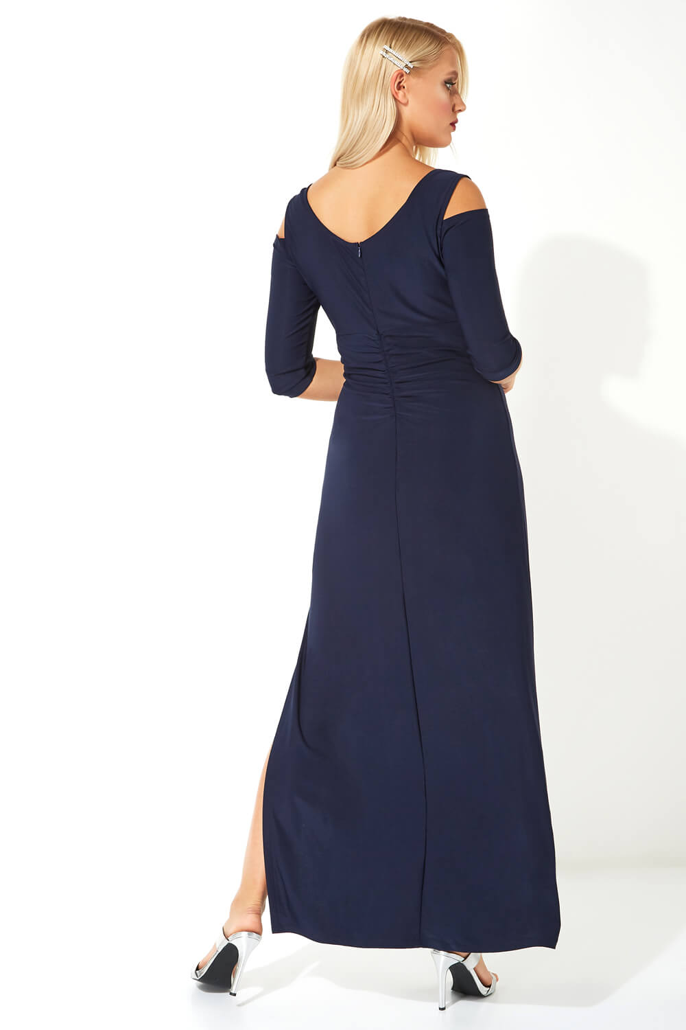 Midnight Blue Cold Shoulder Diamante Maxi Dress, Image 2 of 3