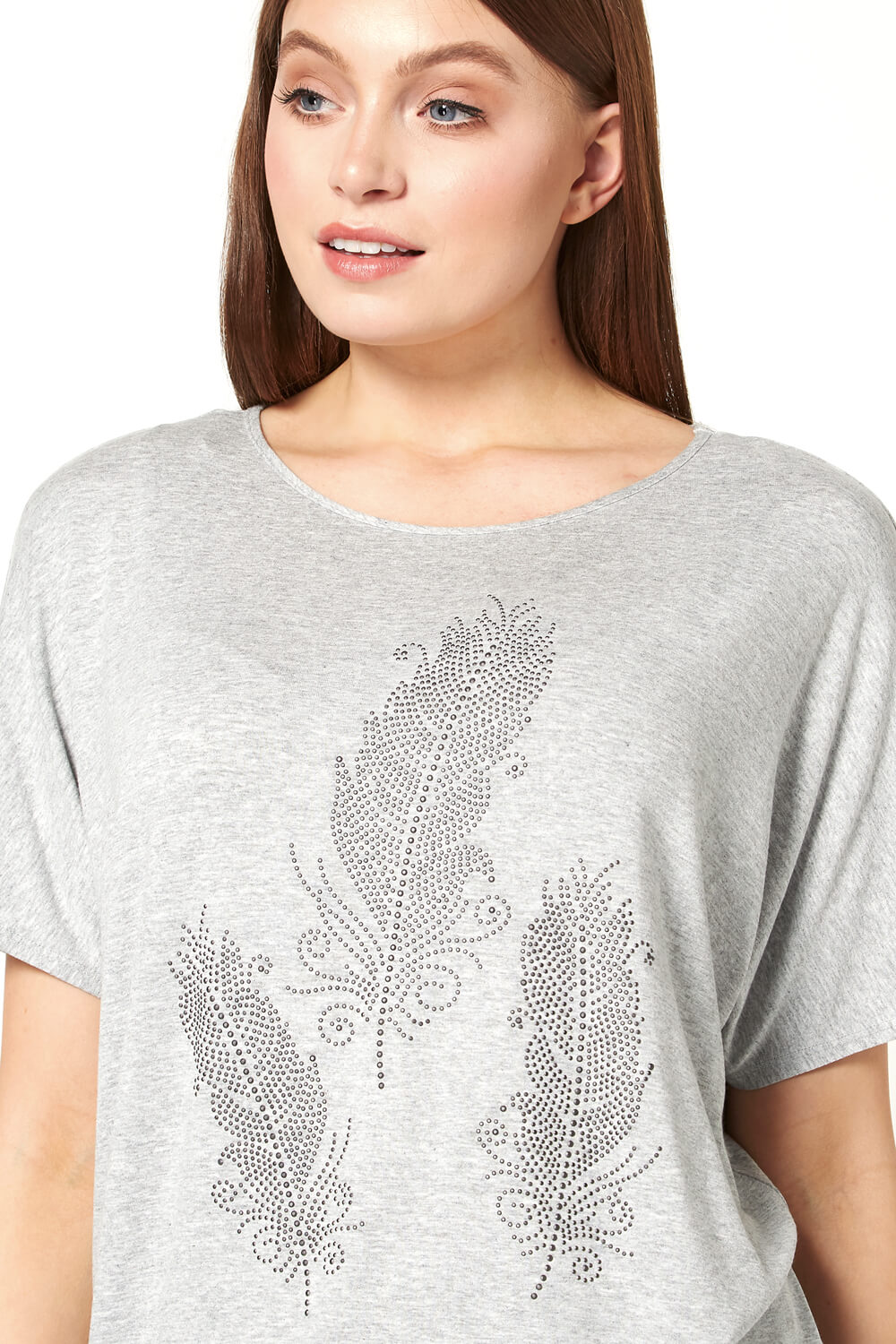 Grey Feather Diamante Embellished T-Shirt, Image 4 of 5