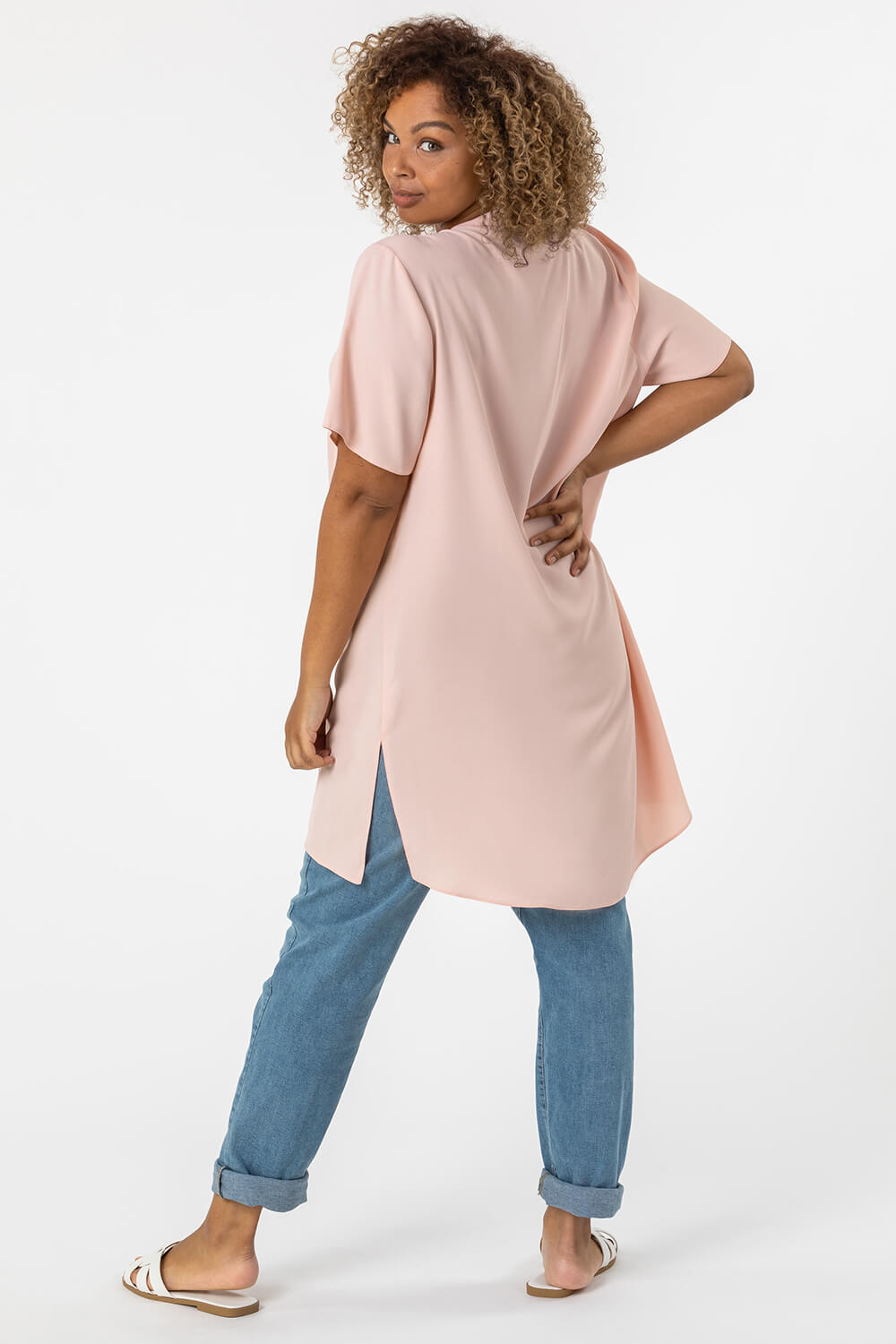 Light Pink Curve Pleat Detail Tunic Top, Image 2 of 4