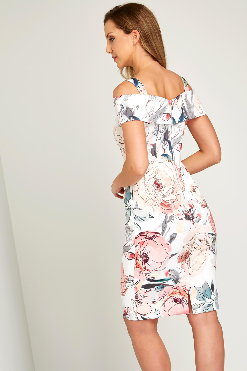 Floral Print Cold Shoulder Dress in Pink - Roman Originals UK