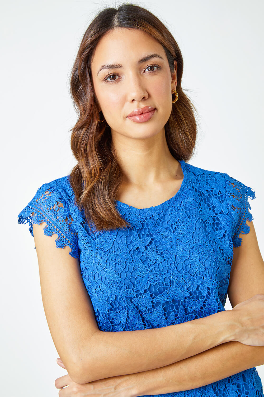 Royal Blue Butterfly Lace Stretch Top, Image 4 of 5