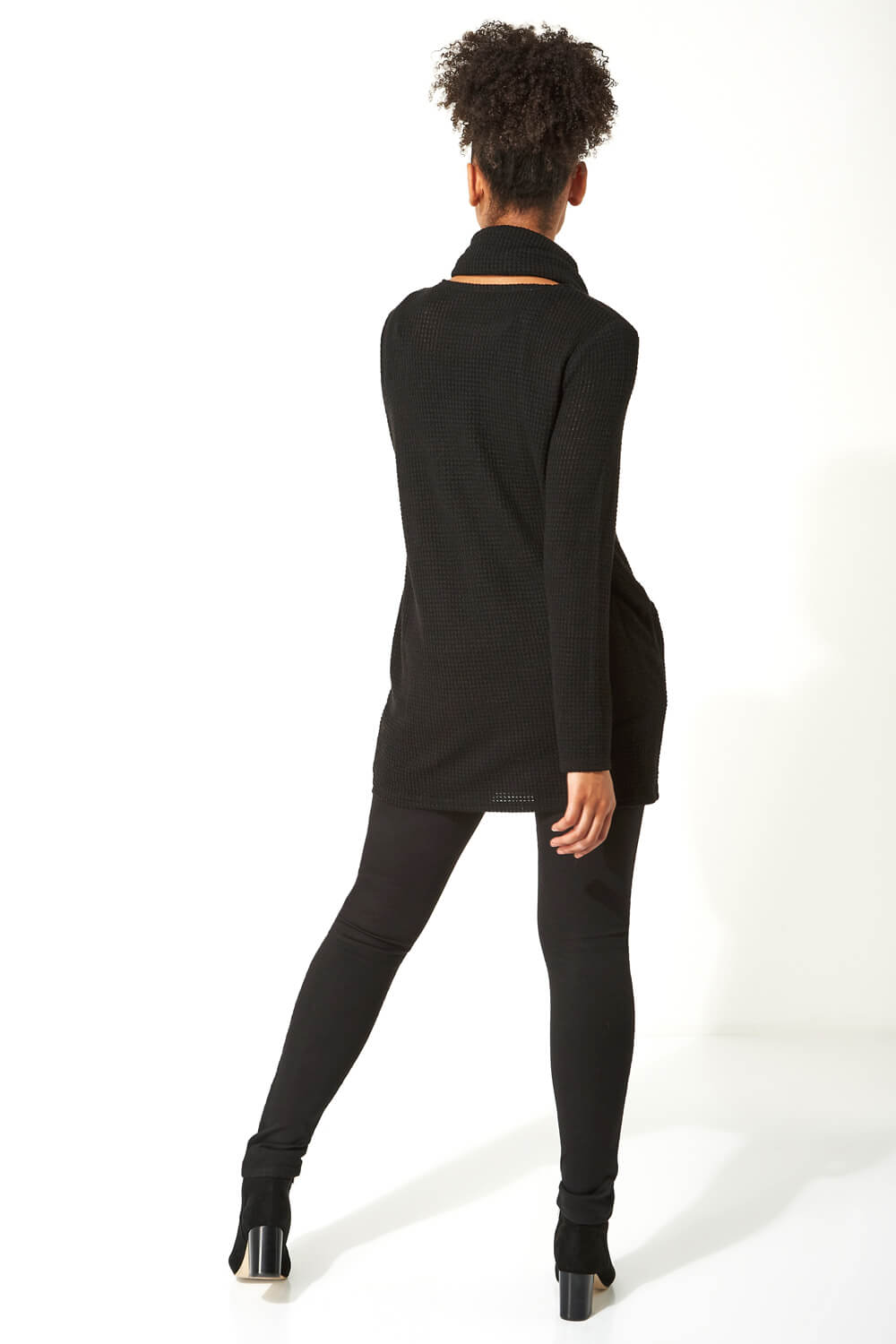 Black Textured Longline Top with Snood, Image 3 of 6