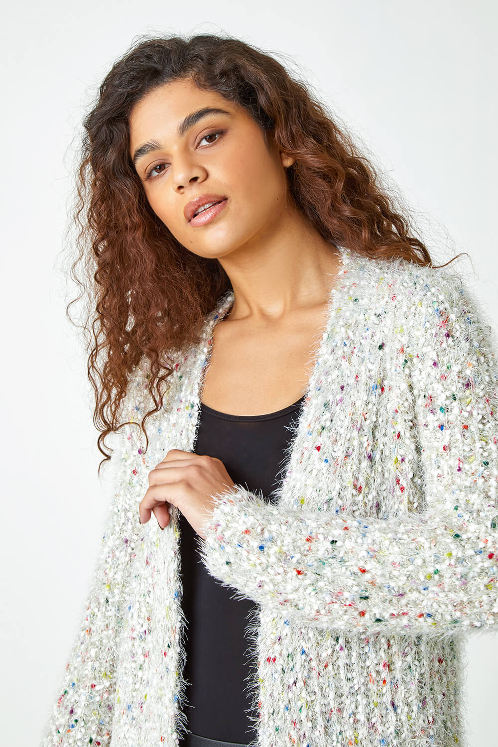 Natural  Fluffy Sparkle Cardigan, Image 5 of 5