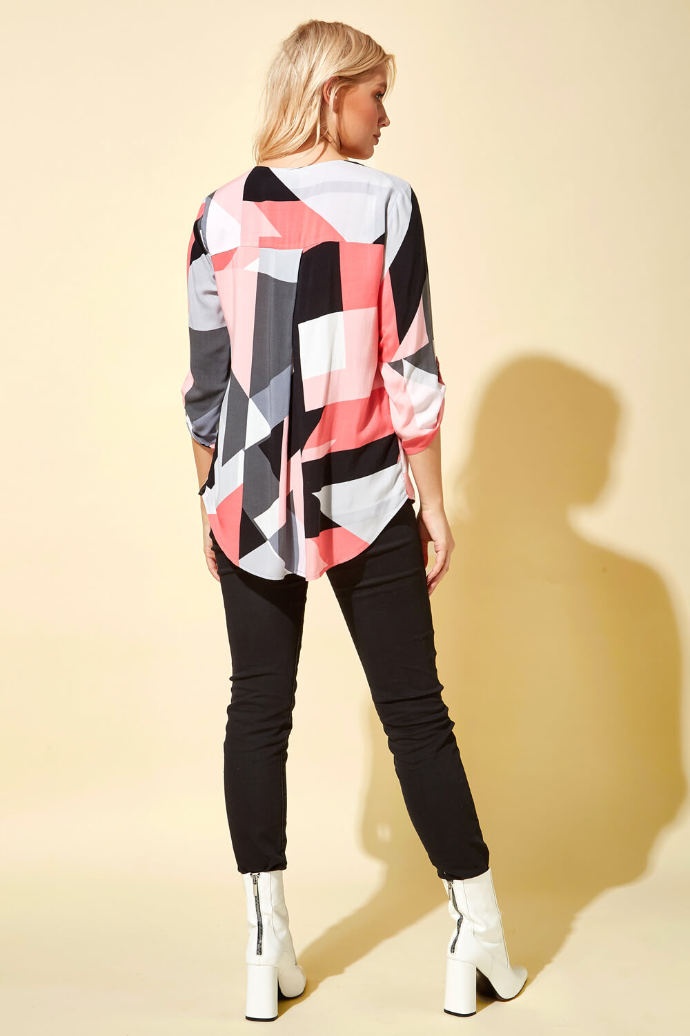 PINK Abstract Colourblock Notch Neck Top, Image 3 of 4