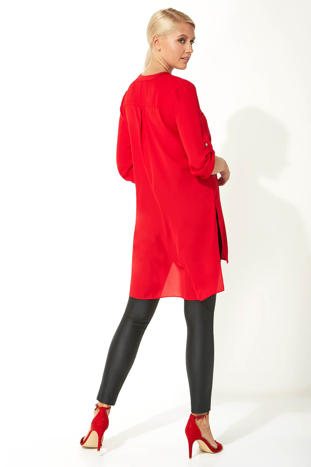 Red Longline Button Through Blouse, Image 3 of 5