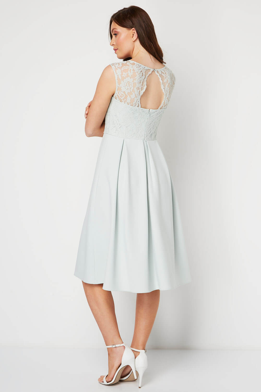 Sage Lace Fit and Flare Midi Dress, Image 3 of 5