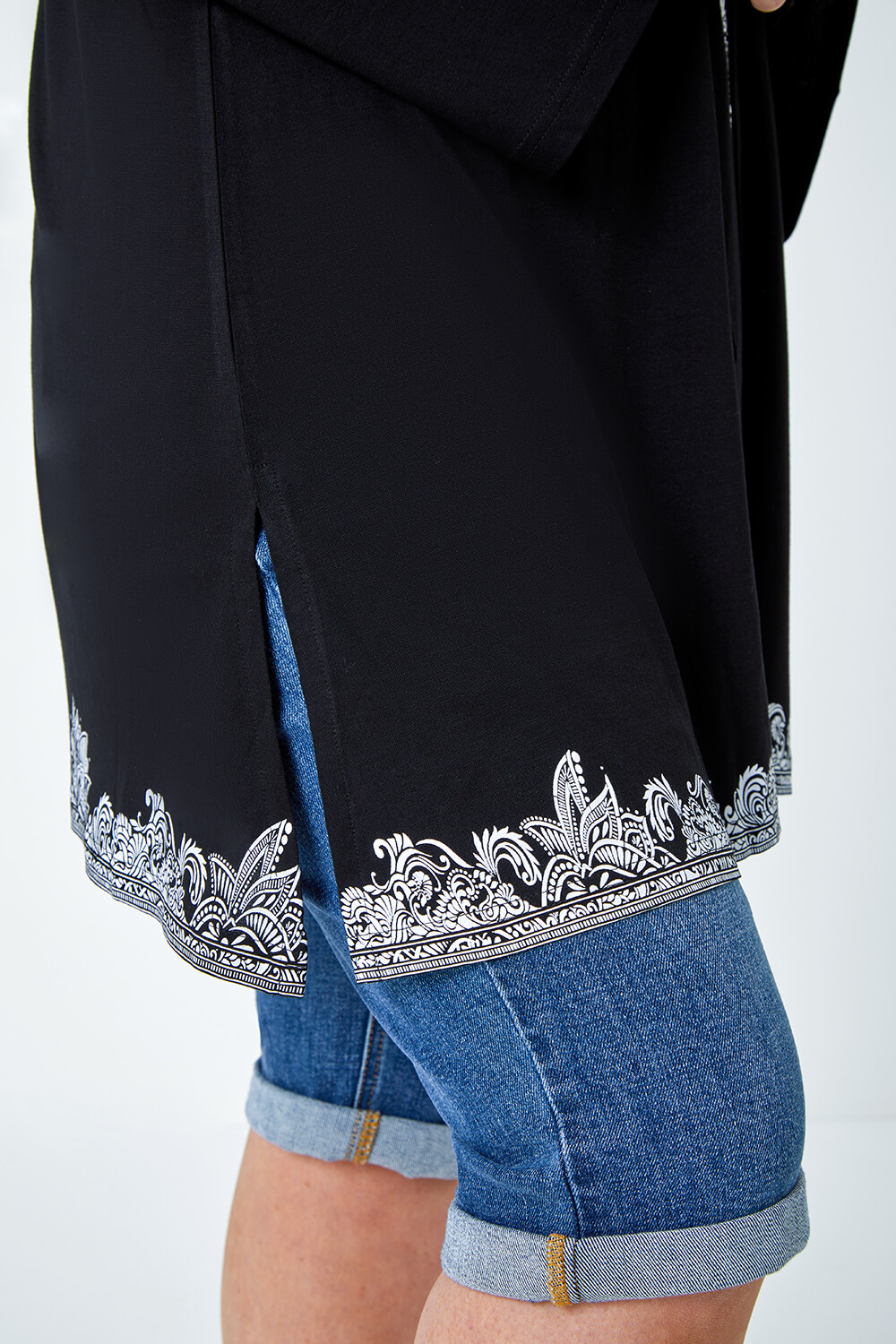 Black Curve Border Print Lace Up Top, Image 5 of 5