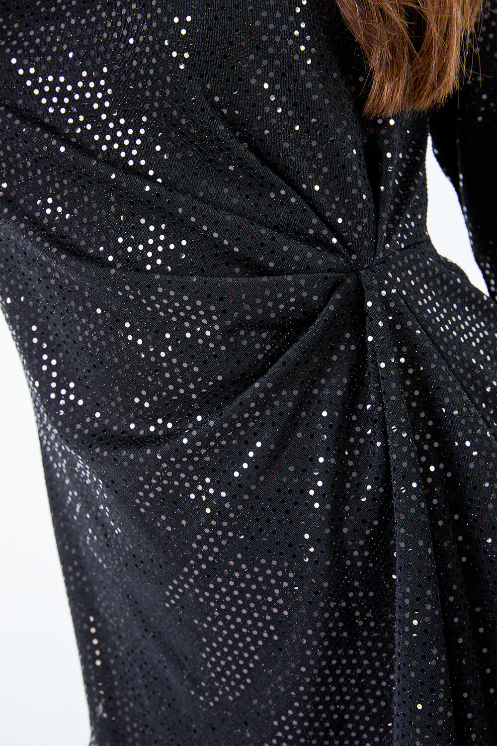 Black Sequin Ruched Waist Jersey Top, Image 5 of 5