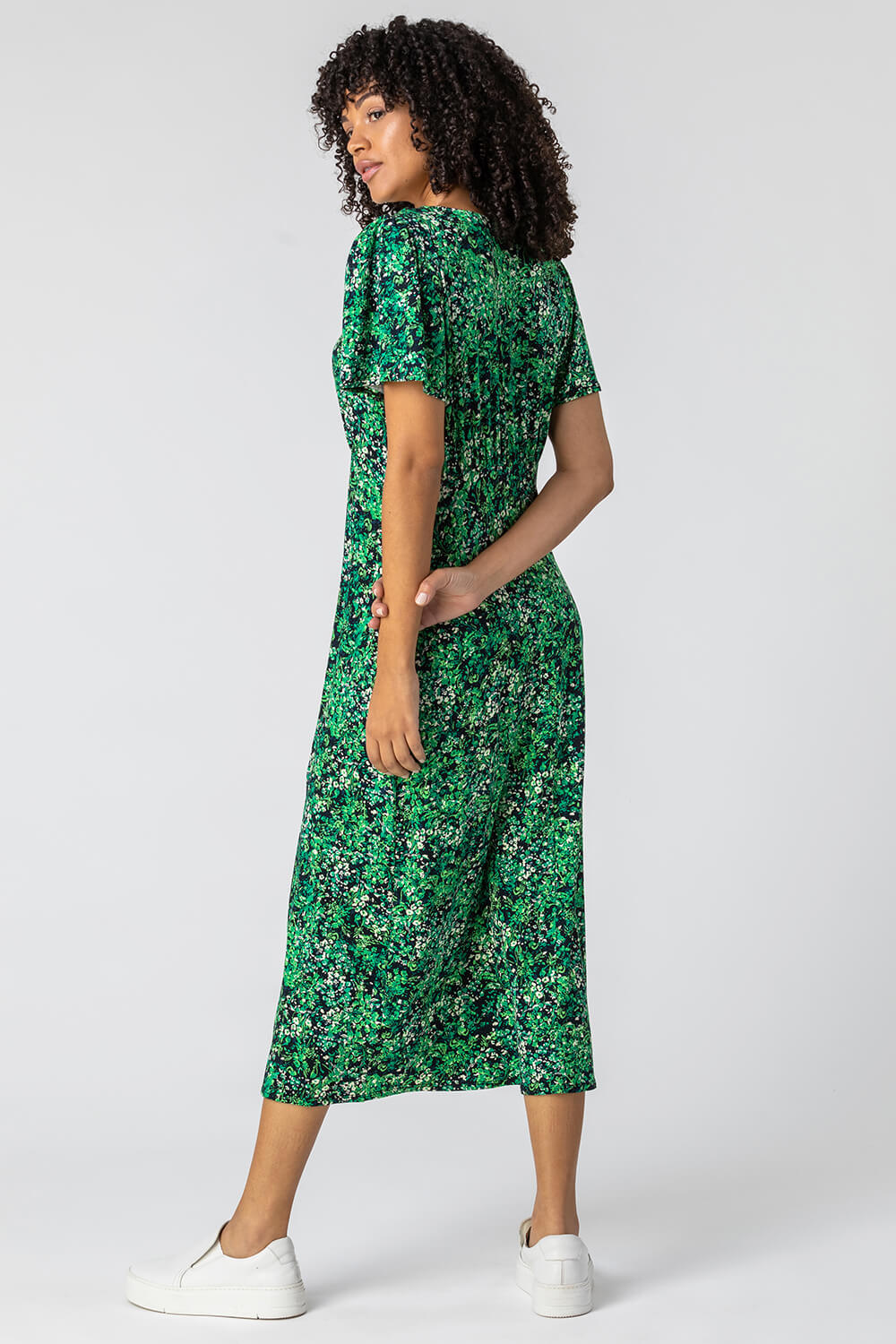 Green Floral Print Side Split Dress, Image 2 of 4