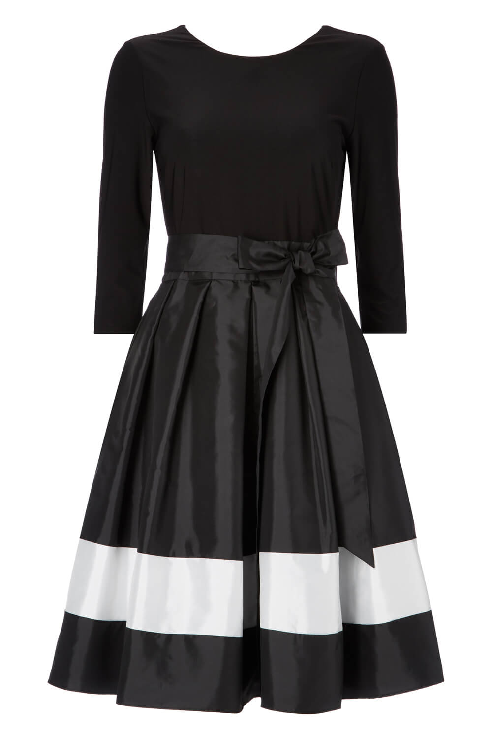 Black Contrast Fit and Flare Dress with Belt, Image 3 of 3