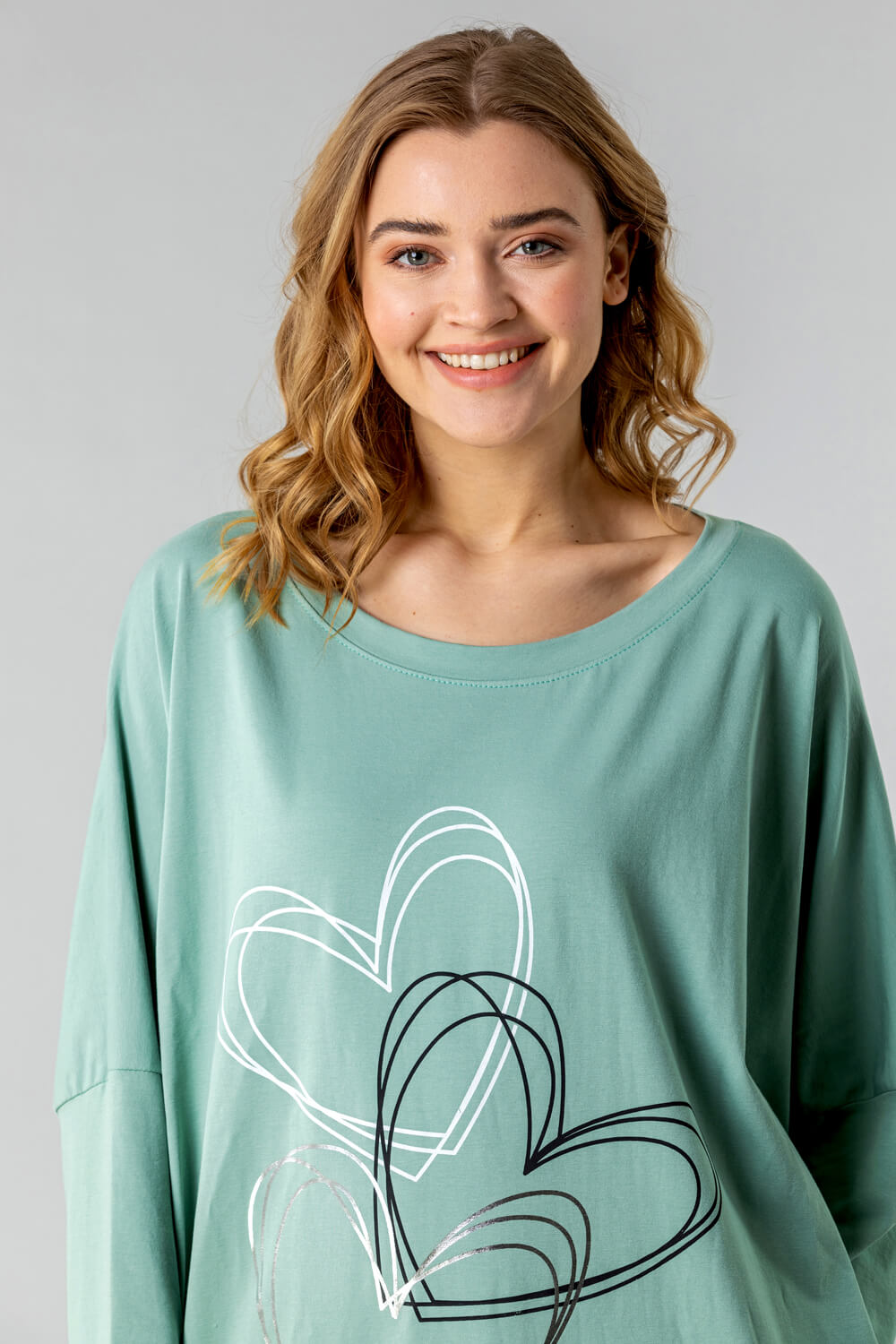 Sage One Size Foil Heart Print Lounge Top, Image 4 of 4