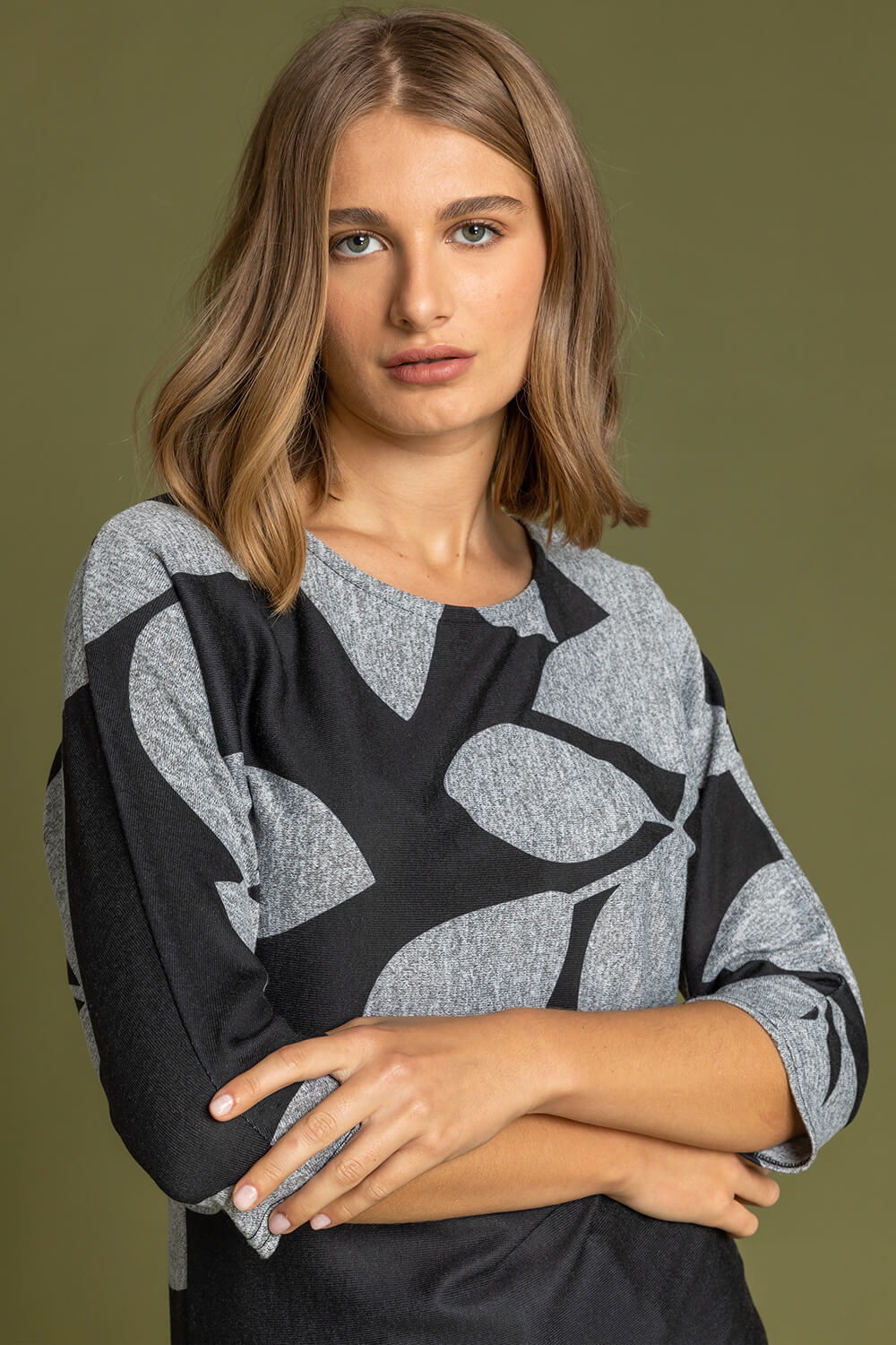 Grey Floral Colour Block Jersey Top, Image 4 of 4