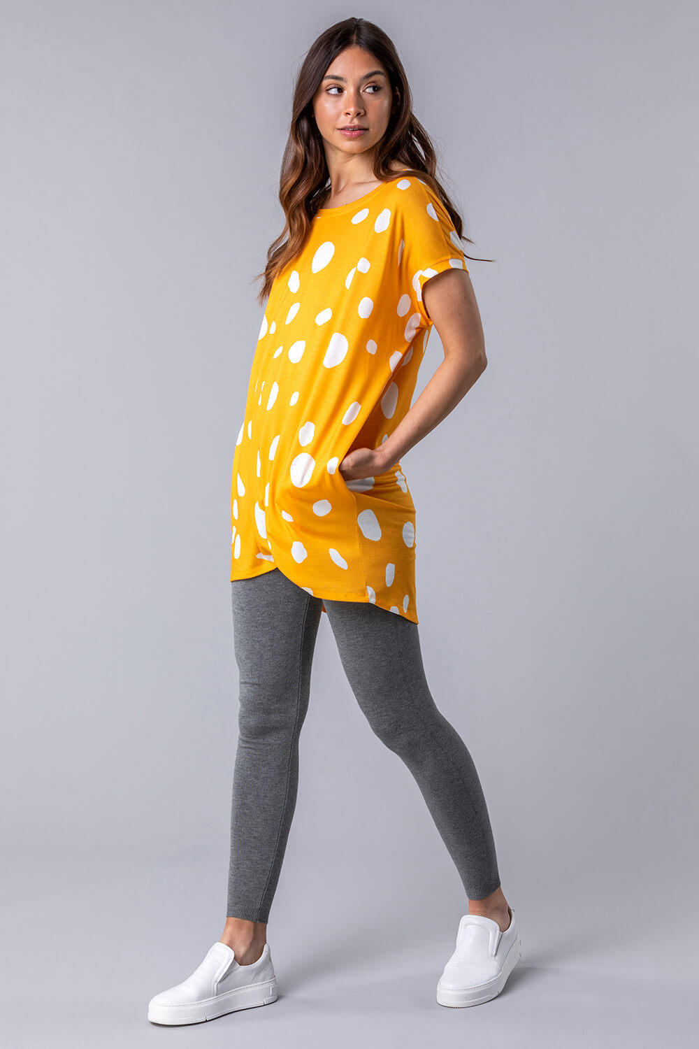 Yellow Spot Print Cocoon Tunic Top, Image 3 of 5