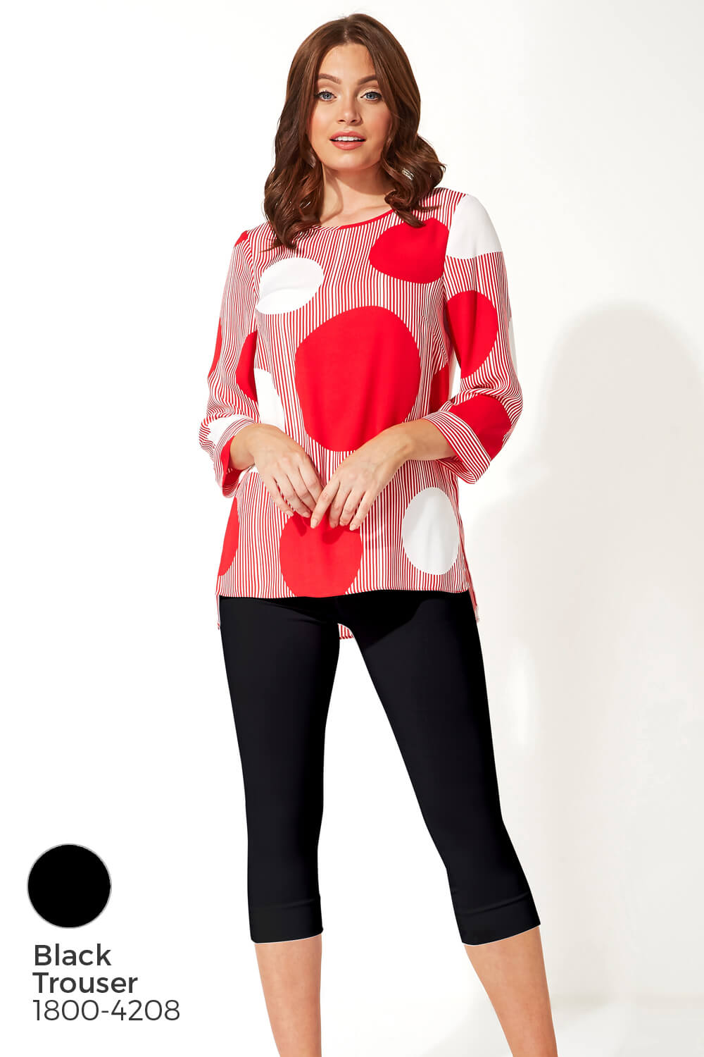 Red Spot Print 3/4 Sleeve Top, Image 6 of 8