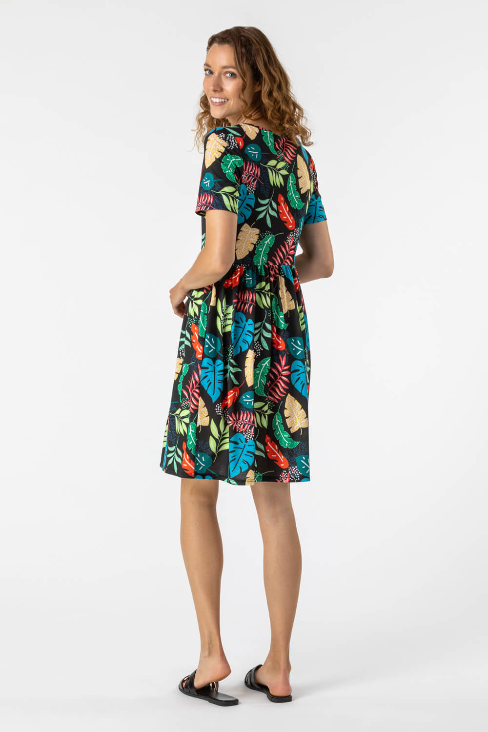 Green Tropical Print Pocket Detail Dress, Image 2 of 5