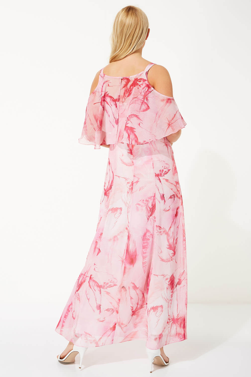 PINK Feather Print Cold Shoulder Maxi Dress, Image 2 of 4