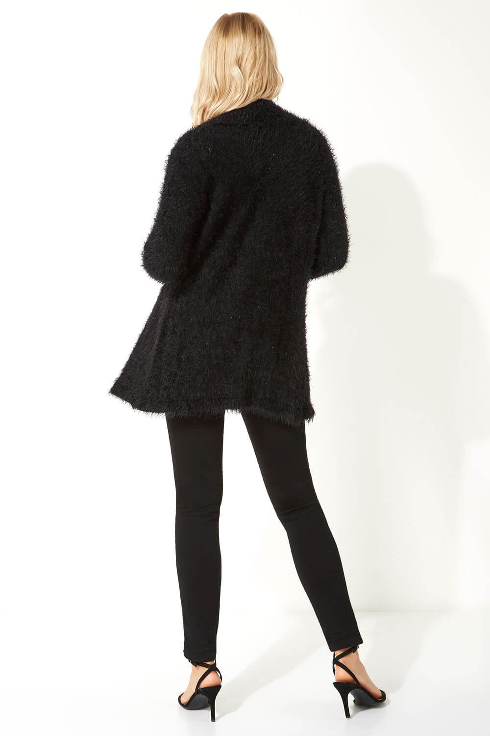Black Fluffy Long Sleeve Cardigan, Image 3 of 5