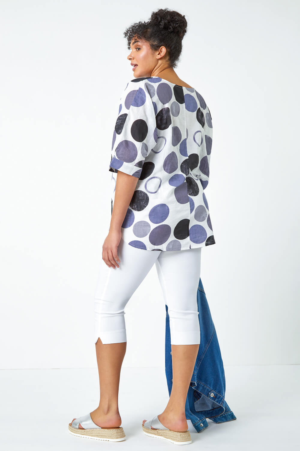 Navy  Curve Relaxed Fit Spot Top, Image 3 of 5