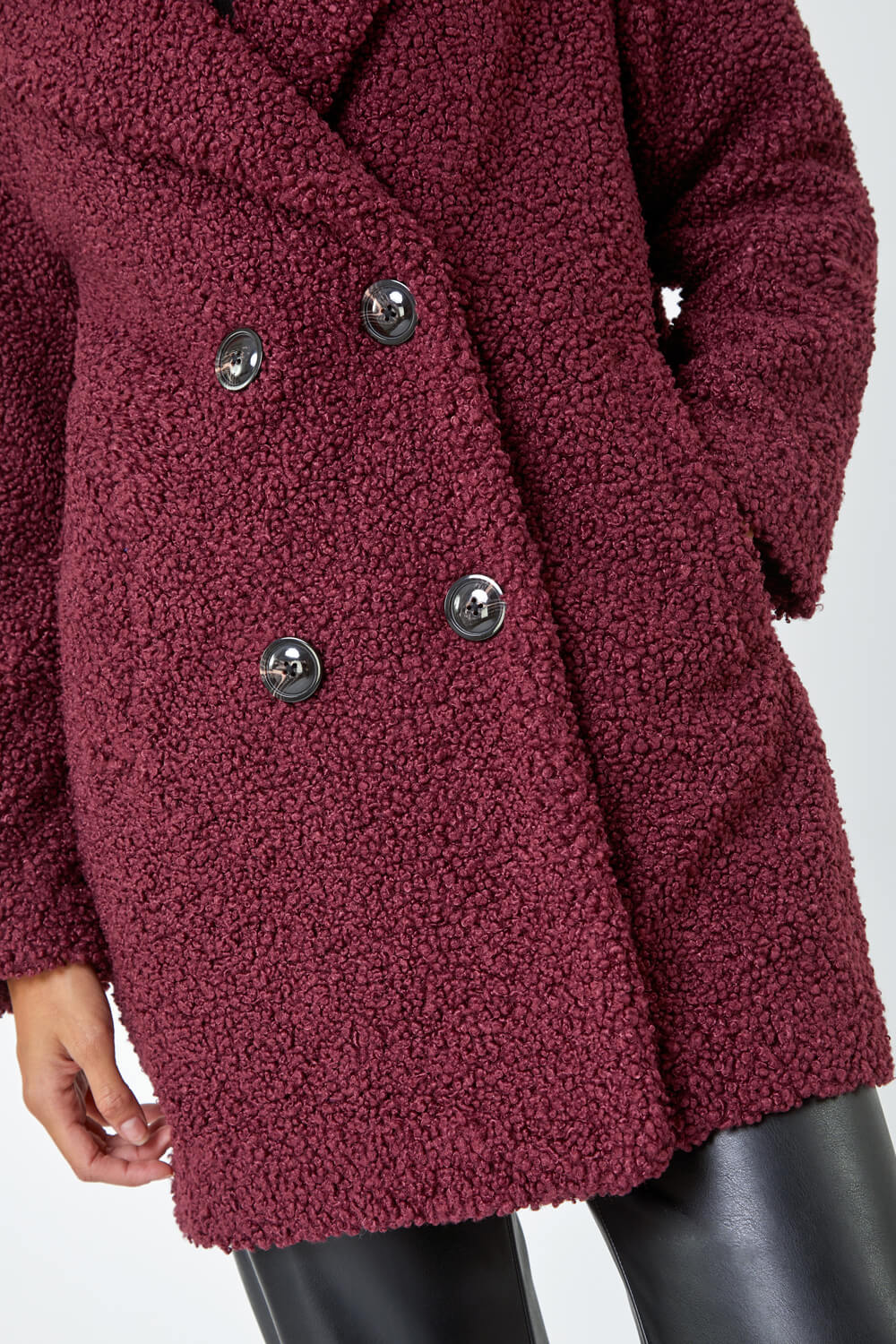 Burgundy Faux Fur Longline Teddy Coat, Image 5 of 5