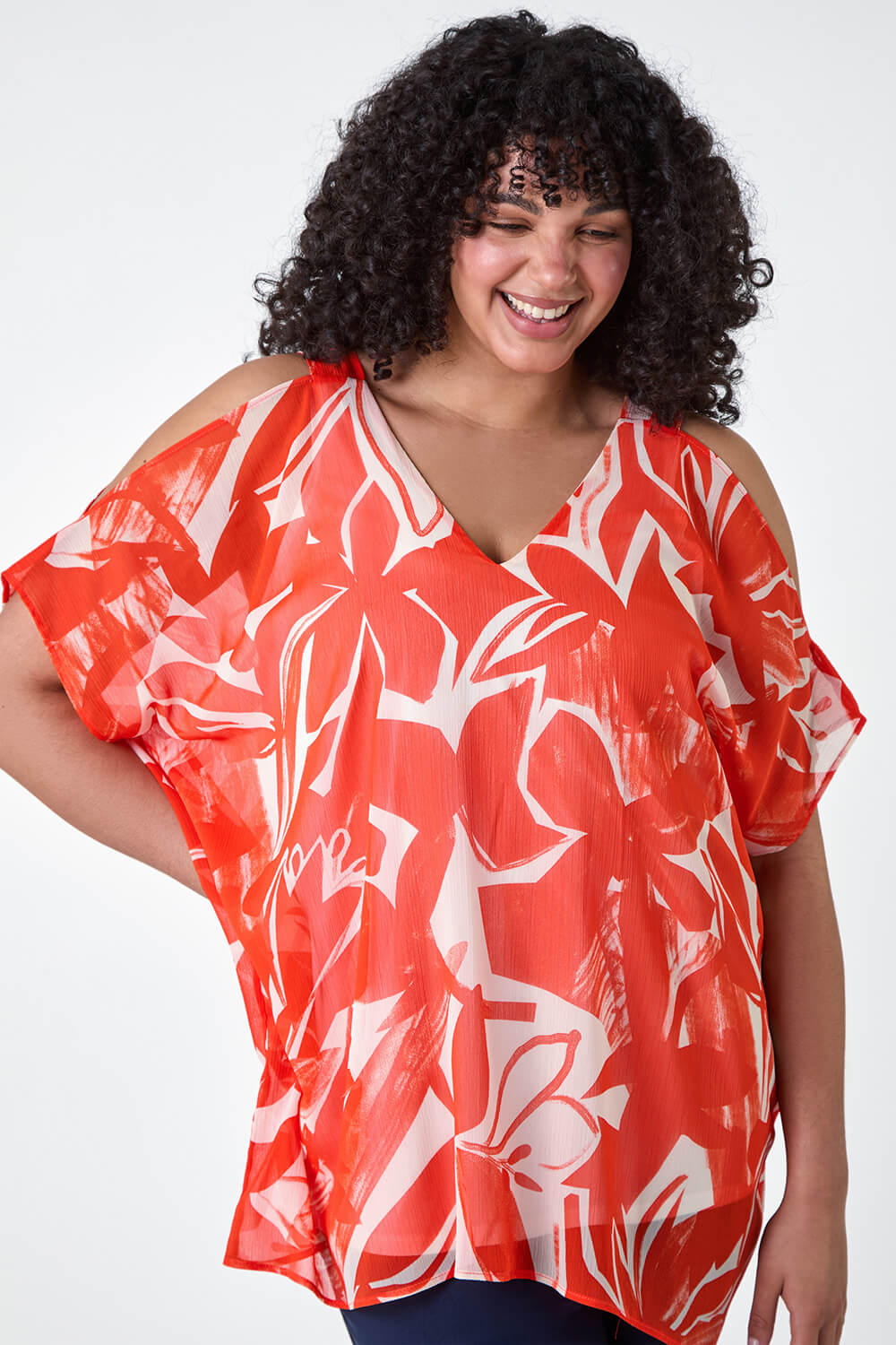 Curve Floral Print Overlay Top