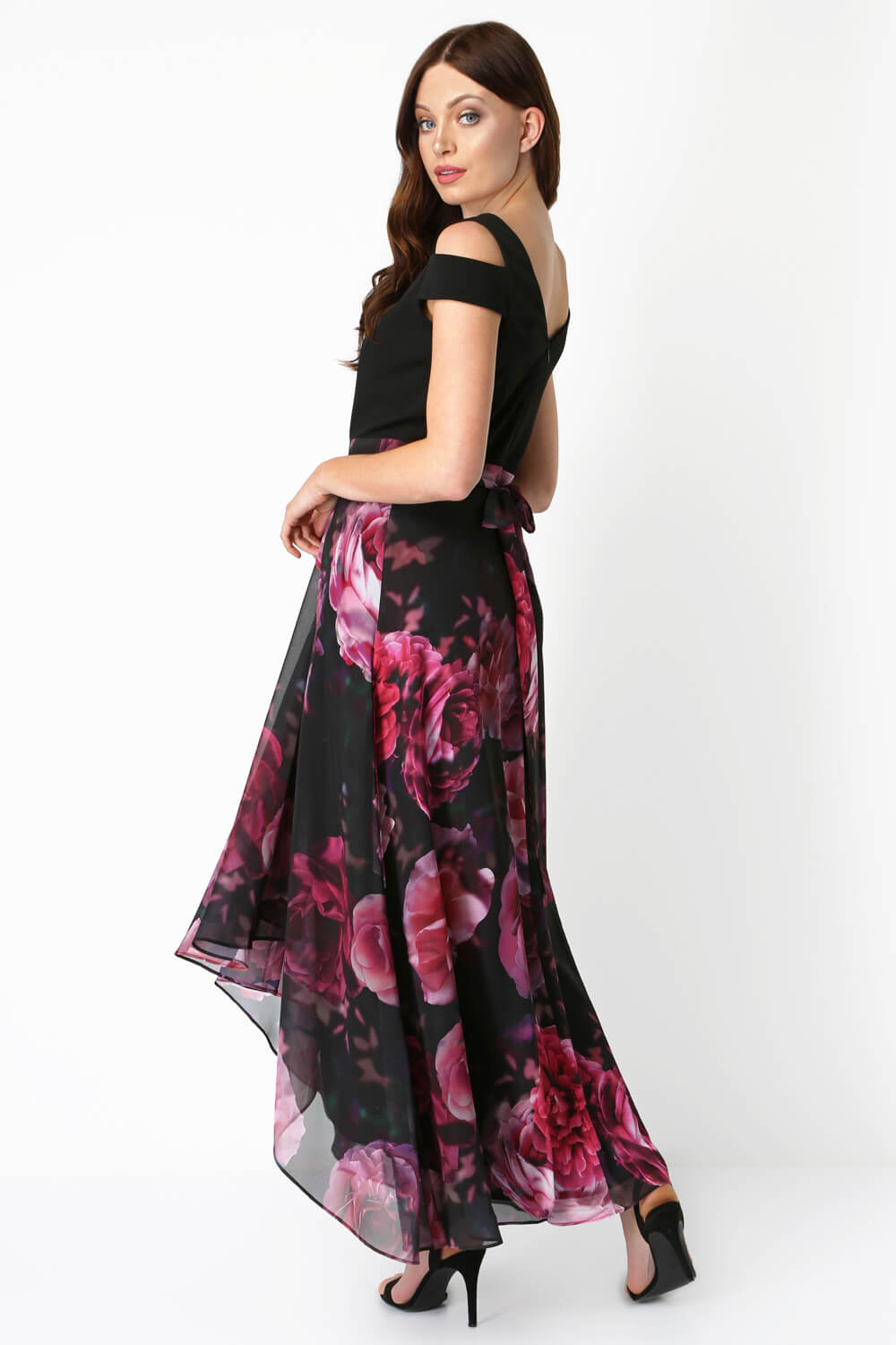 PINK Floral Print Cold Shoulder Maxi Dress, Image 3 of 5