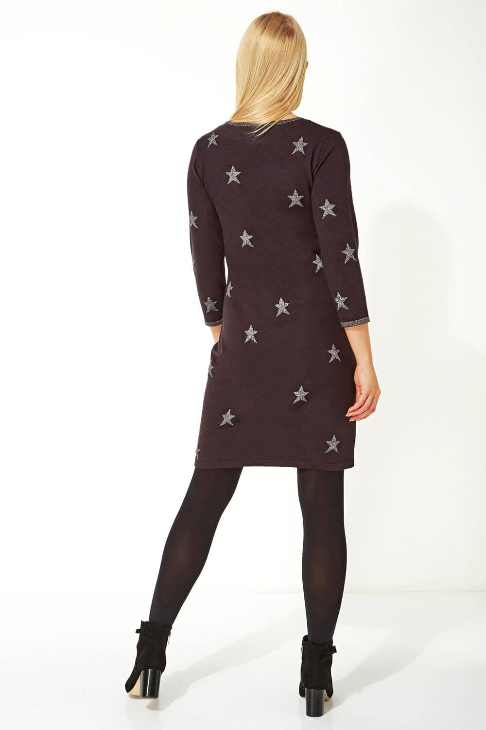 Grey Metallic Star Knitted Dress, Image 3 of 6