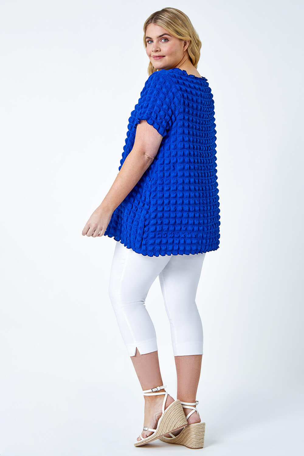 Royal Blue Curve Square Textured Stretch Top, Image 2 of 5
