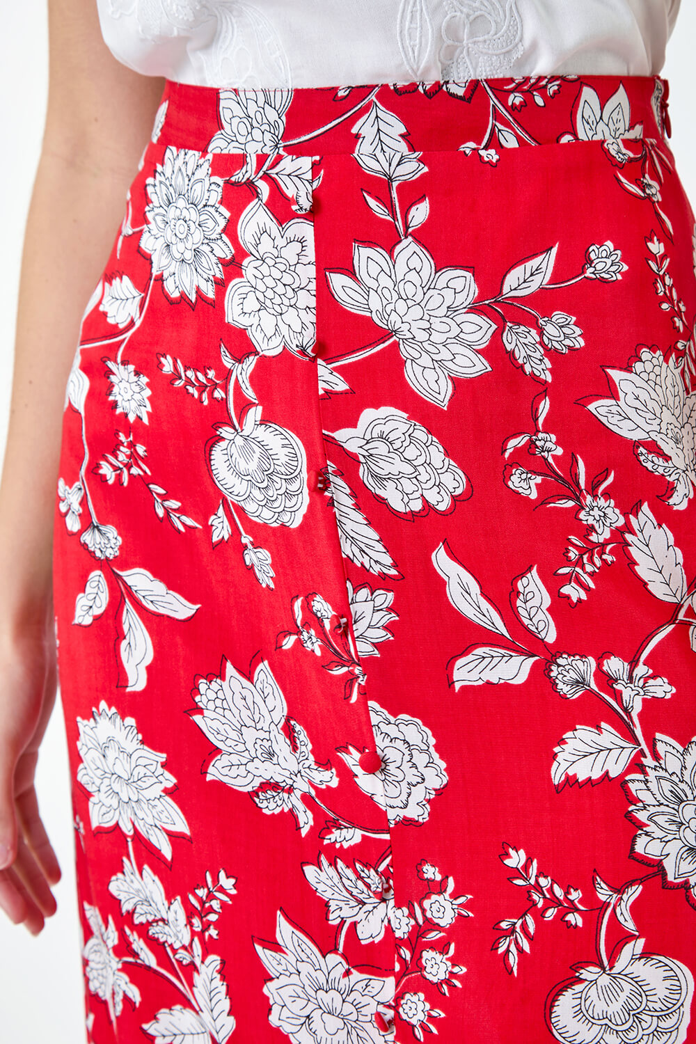 CORAL Floral Button Detail Midi Skirt, Image 5 of 5