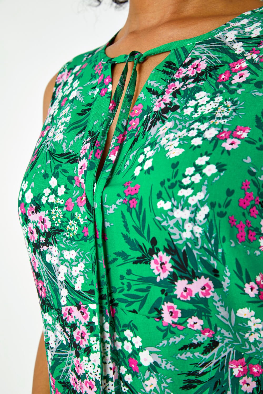 Green Petite Floral Print Frill Hem Dress, Image 5 of 5