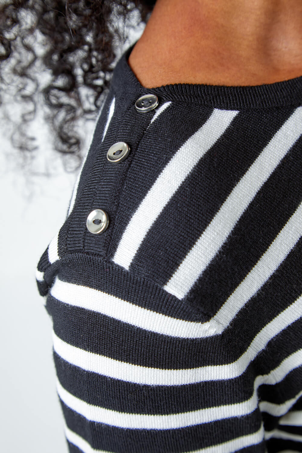 Black Petite Stripe Button Detail Jumper, Image 5 of 5