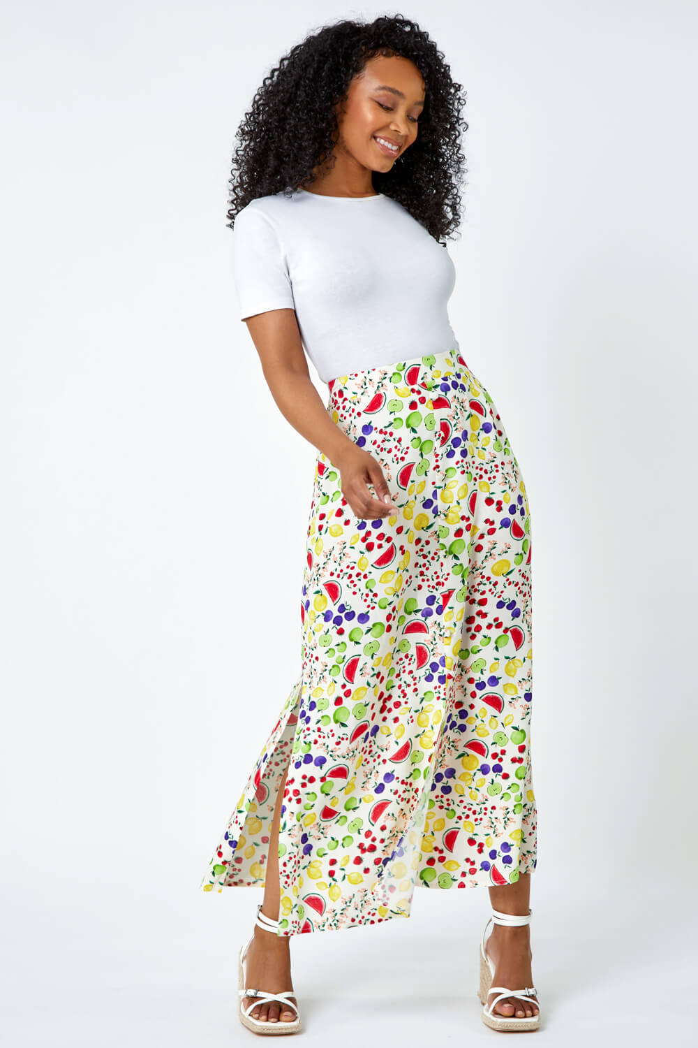 Ivory  Petite Fruit Button Stretch Skirt, Image 4 of 6