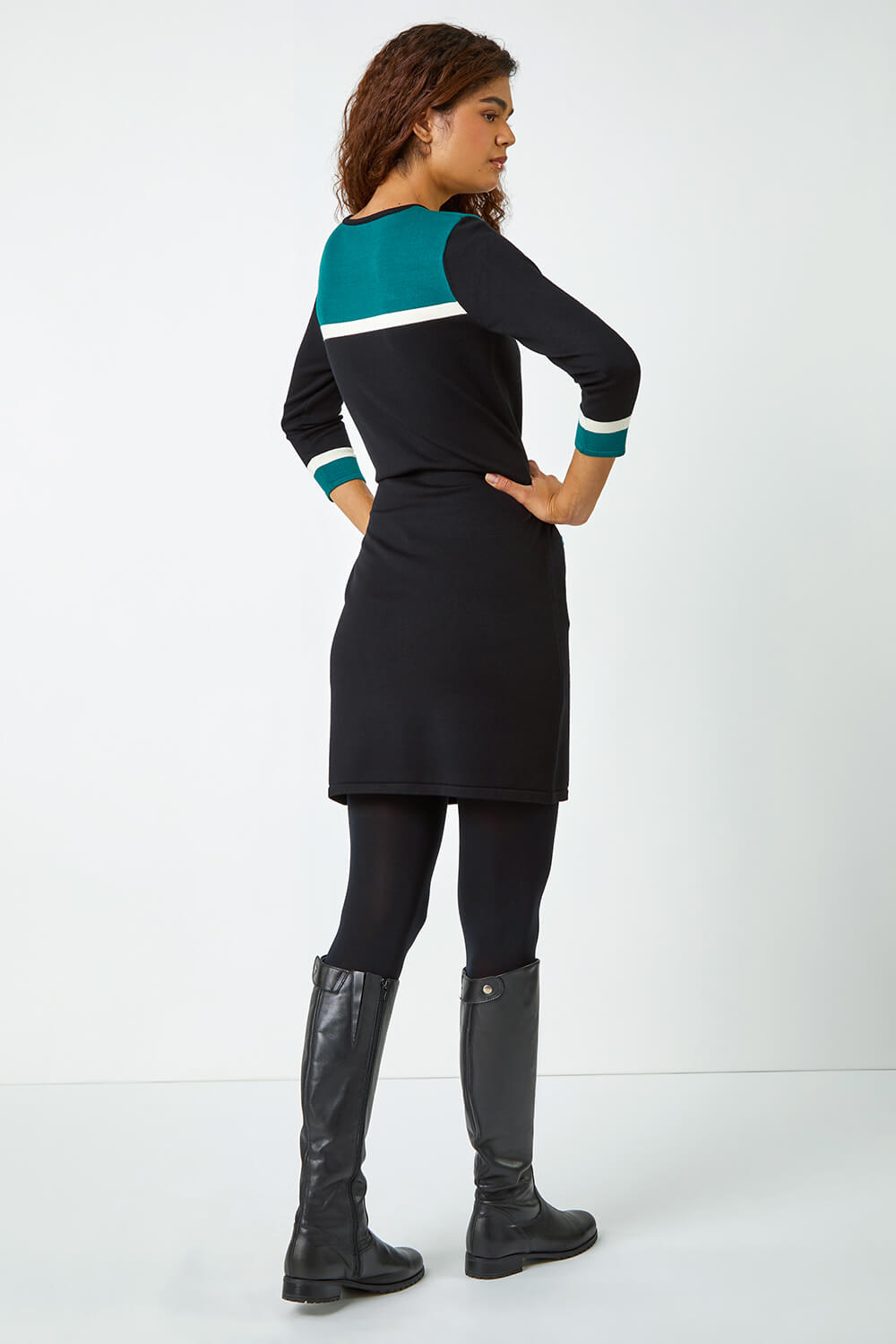 Green Knitted Colour Block Dress, Image 3 of 5