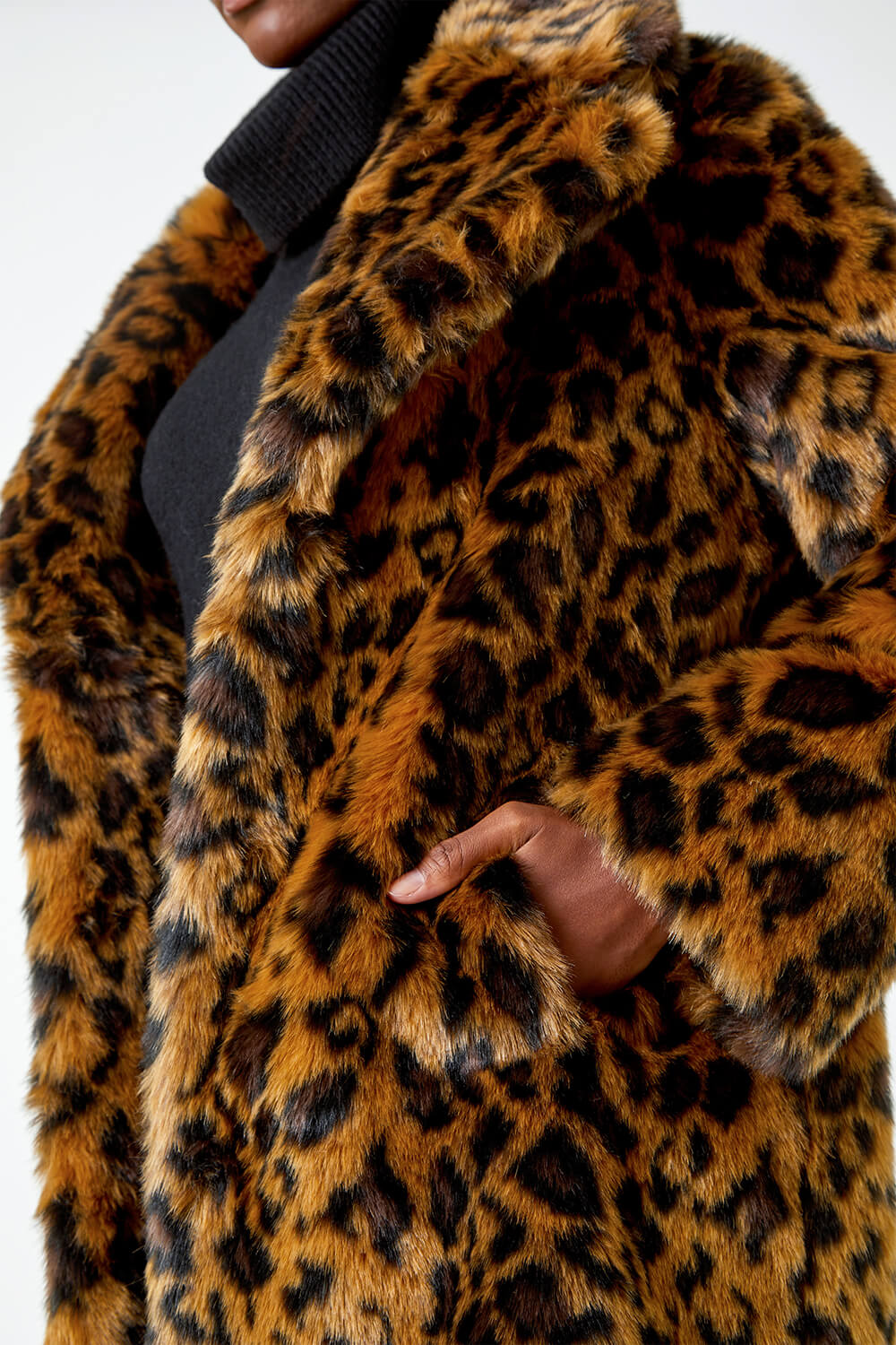 Tan Premium Animal Print Faux Fur Coat, Image 5 of 5