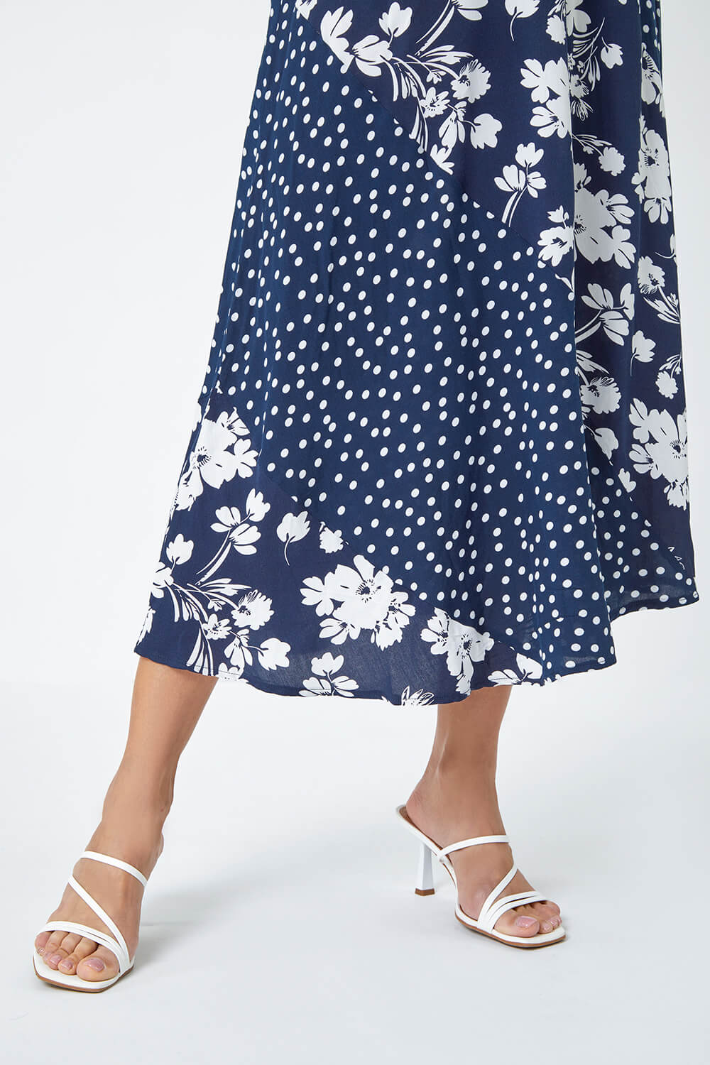 Blue Mixed Floral Spot Print Midi Skirt, Image 5 of 5