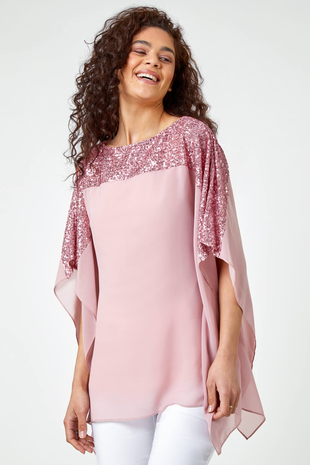 Rose Sequin Embellished Chiffon Overlay Top, Image 4 of 5