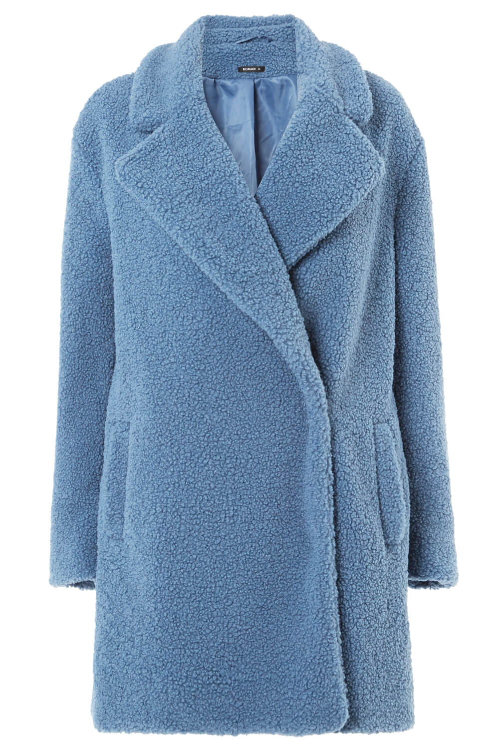Steel Blue Longline Soft Faux Fur Teddy Coat, Image 5 of 5