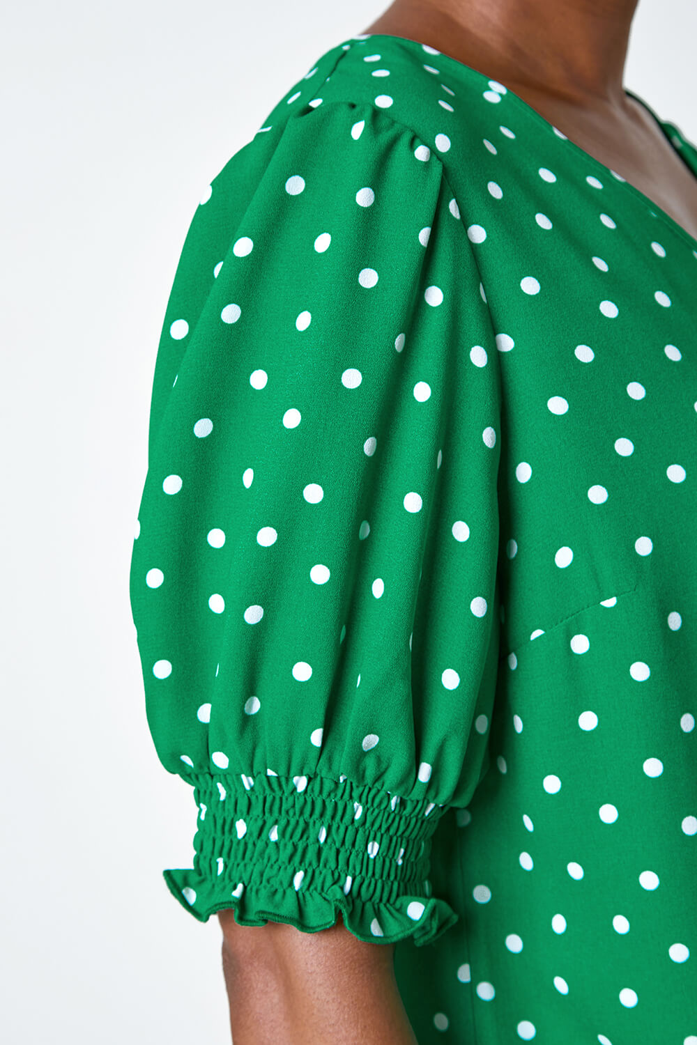 Green Polka Dot Shirred Top, Image 5 of 5