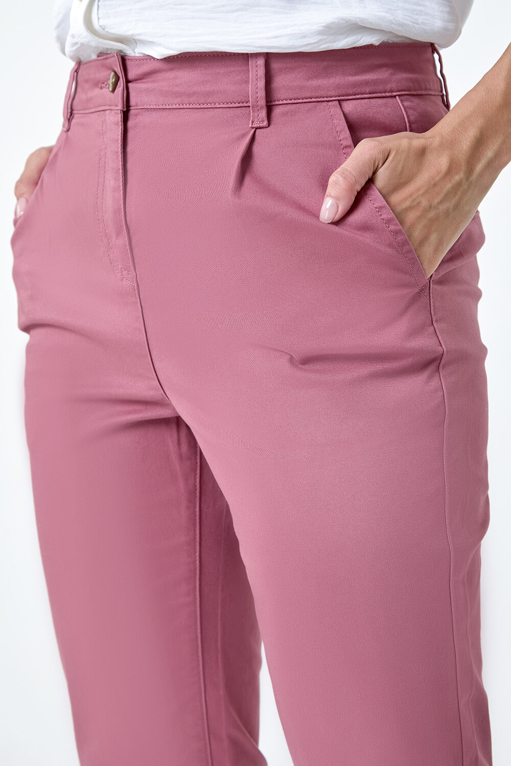 Rose Cotton Blend Cropped Chino Trousers, Image 5 of 5