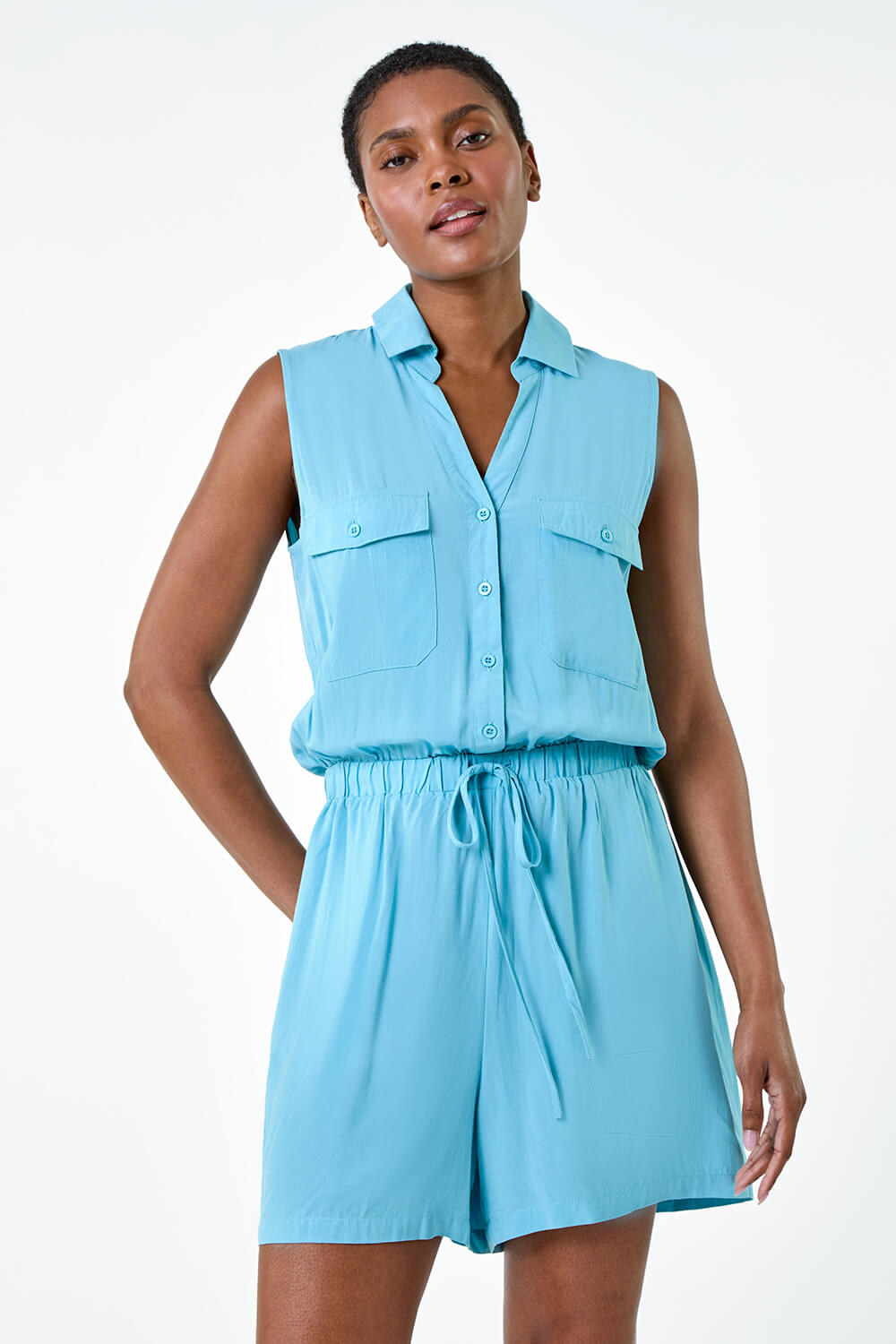 Light Blue  Button Through Utility Playsuit, Image 4 of 5