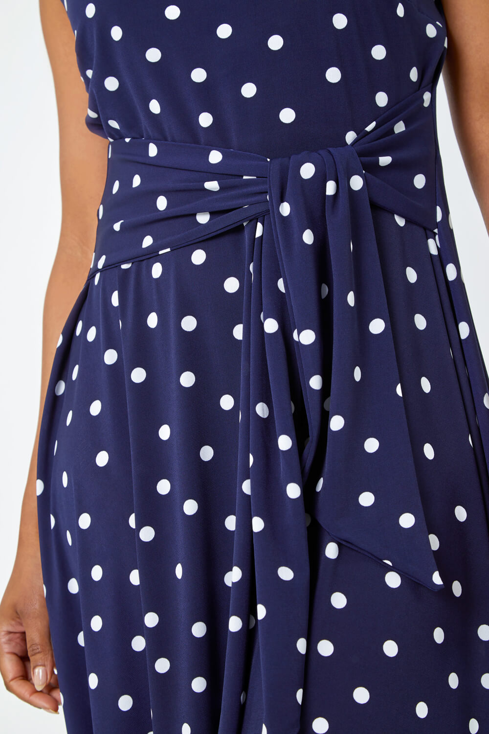 Navy  Petite Polka Dot Tie Waist  Dress, Image 5 of 5