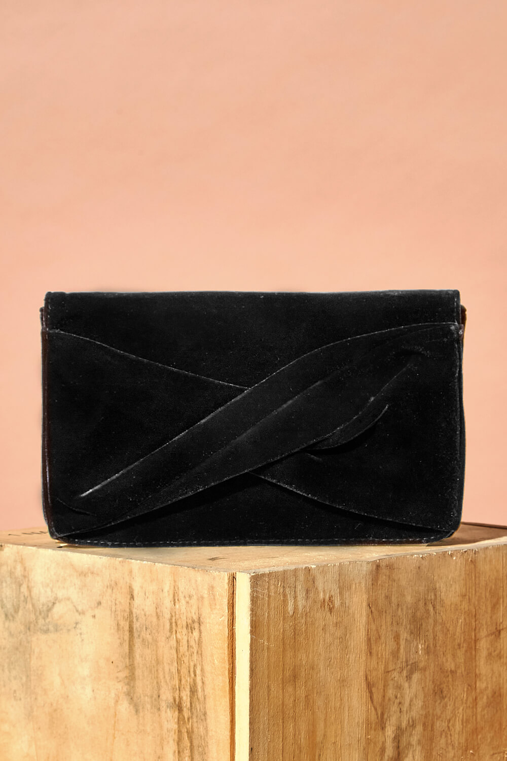 Black Twist Front Velvet Clutch Bag, Image 6 of 6