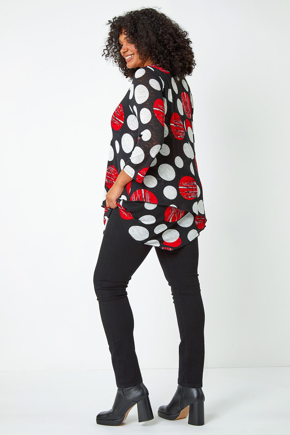 Red Curve Polka Dot Layered Stretch Top, Image 3 of 5