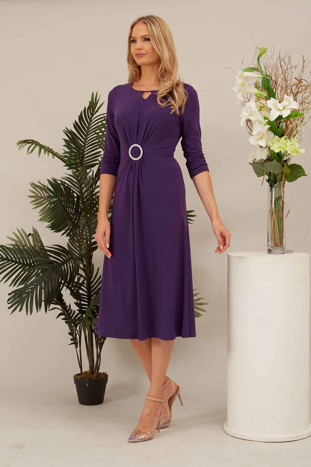 Purple Julianna Jersey Diamante Buckle Dress, Image 3 of 5